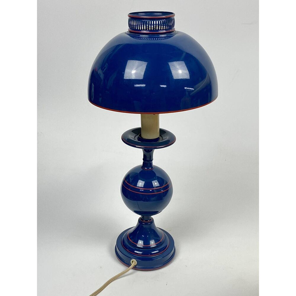 RARE VTG 1960’s Tole Toleware Portable Lamp-Blue & Red~MCM Underwriters Labs